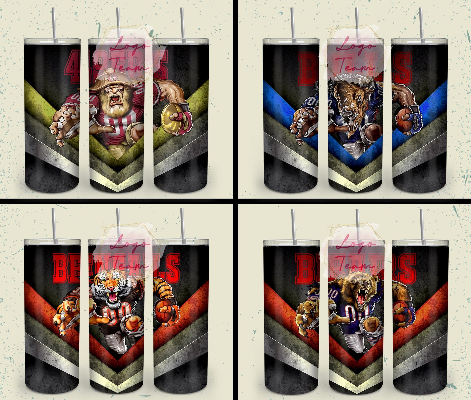 32 Team American Football Tumbler PNG Sublimation Designs, Football Mascot 20oz Skinny Tumbler Wrap PNG, Football Png Digital Download, NFL Tumbler