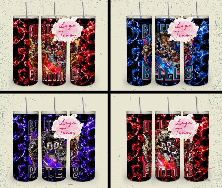 32 Team American Football Tumbler PNG Sublimation Designs, Football Mascot 20oz Skinny Tumbler Wrap PNG, Football Png Digital Download, NFL Tumbler