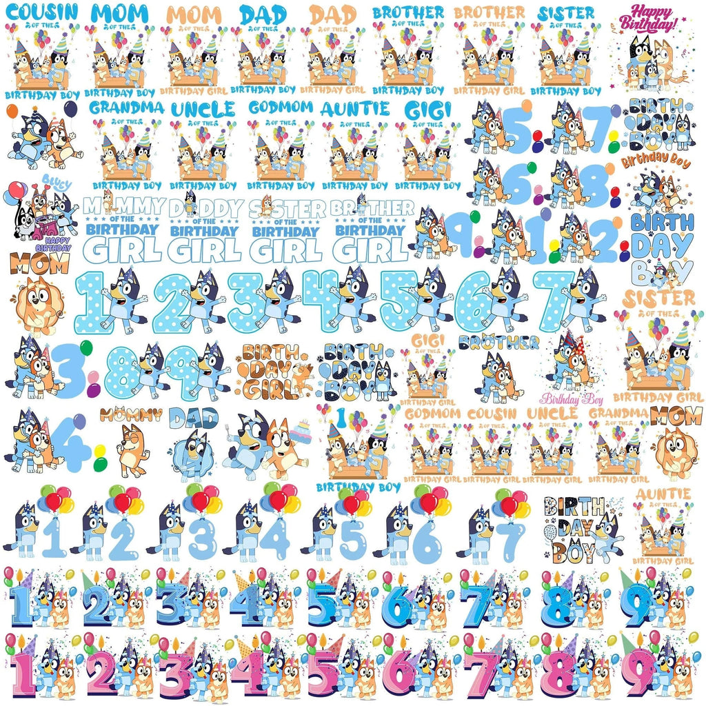 Bluey Birthday Svg, Blue Dog and Friends Svg, Cartoon Characters Cliparts,Layered Svg by Colors,Transparent Png, Cut files for Cricut