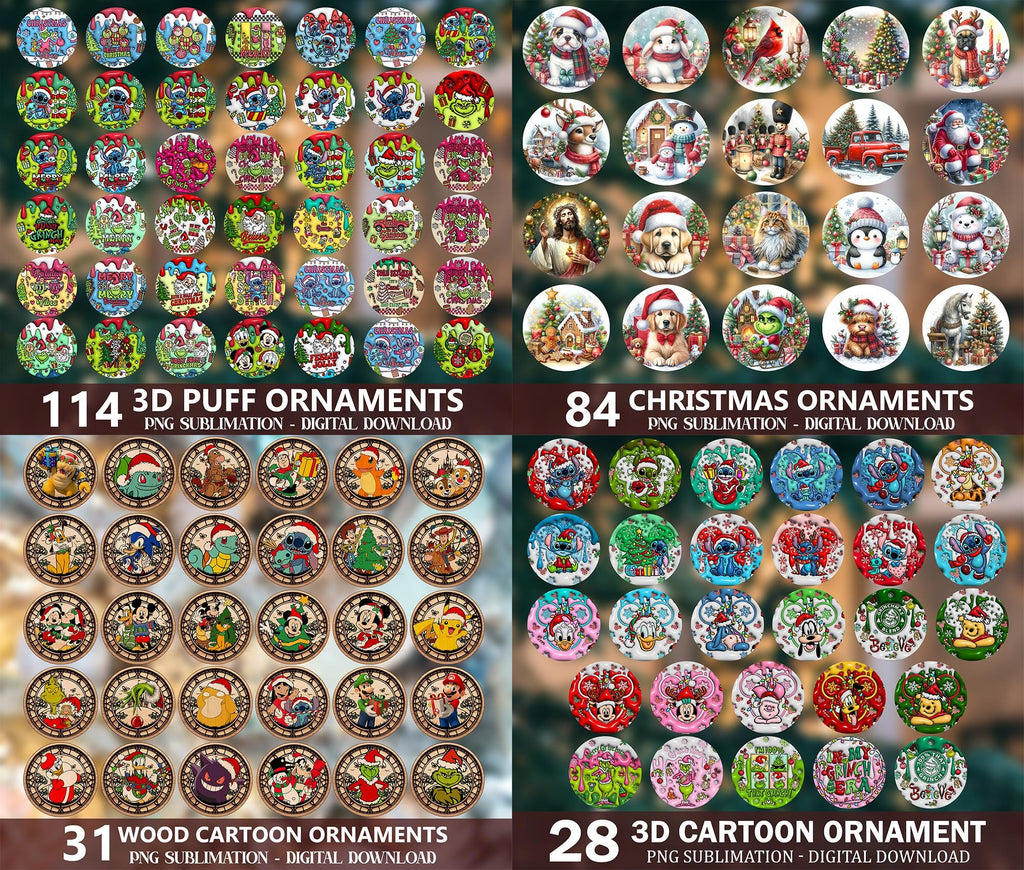 1000+ Designs Ornament Png Bundle, Christmas Ornament Designs, Christmas Cartoon Ornament, Bible Verses Ornament, 3D Inflated Ornament