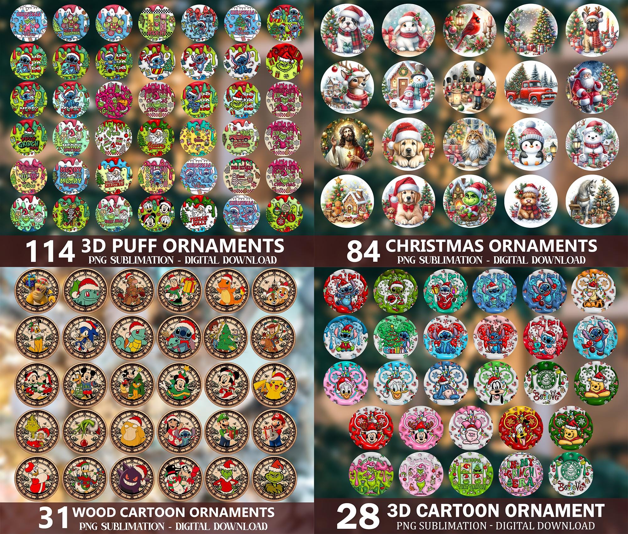 1000+ Designs Ornament Png Bundle, Christmas Ornament Designs, Christmas Cartoon Ornament, Bible Verses Ornament, 3D Inflated Ornament