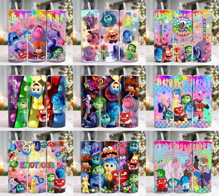 Pack 20 Cartoon Characters 20 oz Skinny Tumbler Png, Cartoon Emotions 20oz Tumbler Png, Cartoon 20oz Tumbler Wrap, Mental Health Tumbler