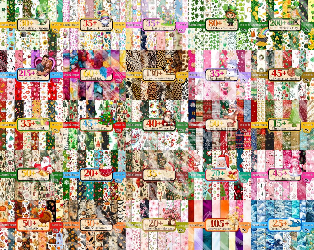 2800+ Mega Digital Paper Bundle, Scrapbook Paper, Floral Digital Paper, Digital Patterns, Seamless Background, Multiple Clipart, Digital PNG