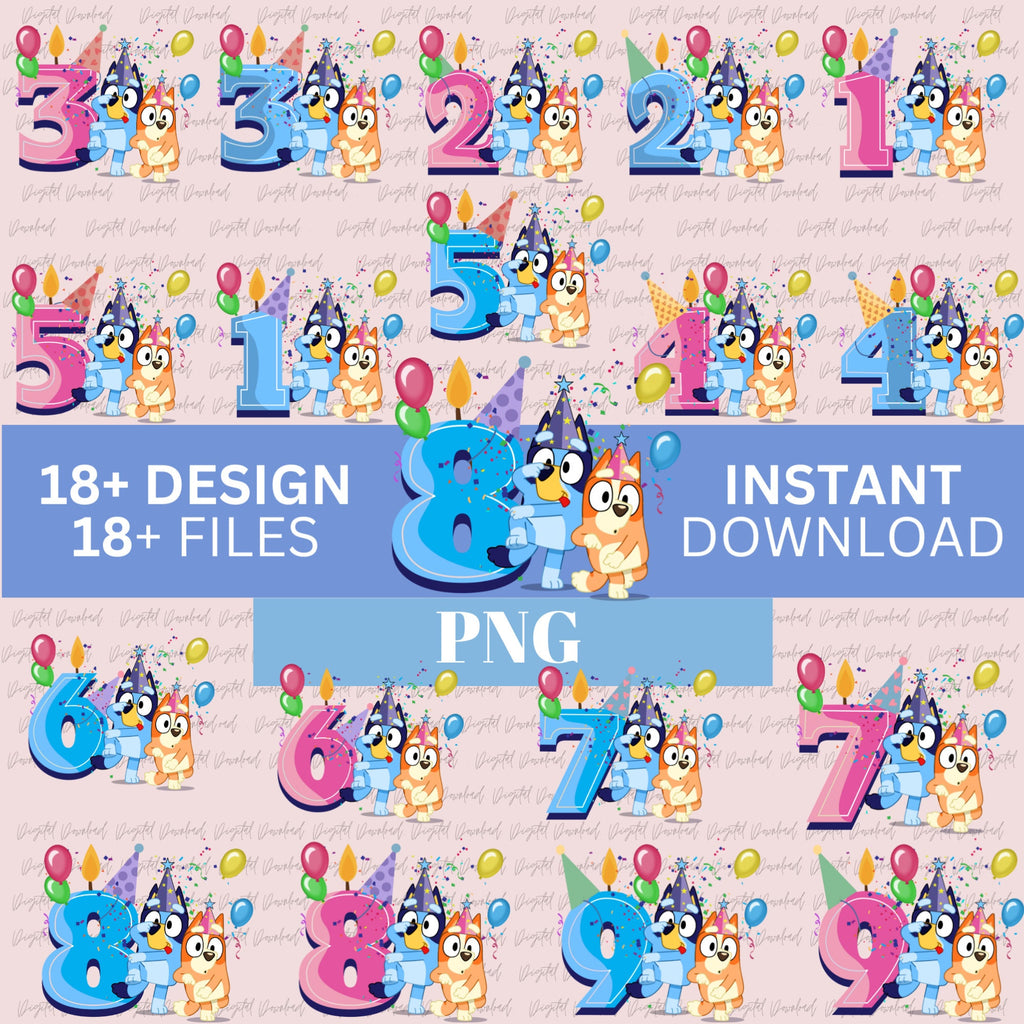 Mega Blue Dog Svg Bundle, Blue Dog Birthday Bundle Blue Dog Family Png Files, Png For Shirts, Birthday Png, Clipart png, Digital Download