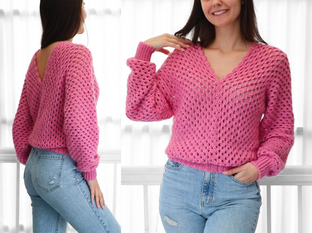 Crochet pattern- MILLIE Crochet sweater pattern PDF- Women crochet top pattern- 2 panels Crochet pullover sweater-Easy Granny sweater-XS-3XL