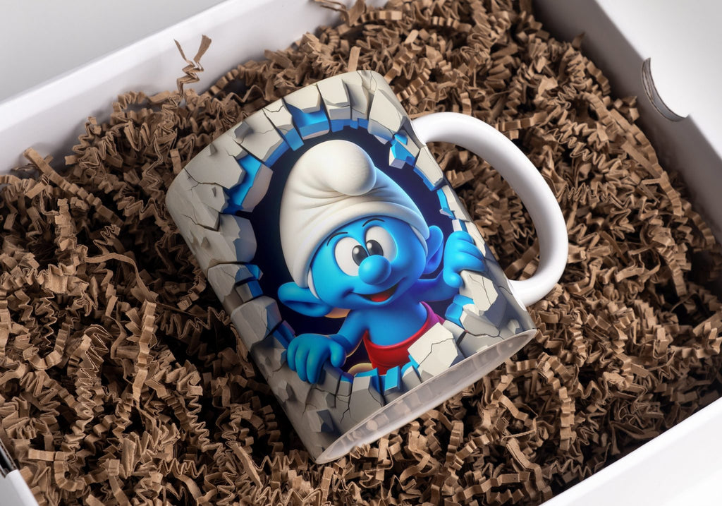 3D Effect Hole In A Wall Classic Cartoon Character Mug Wrap, 11oz & 15oz Mug Bundle Sublimation Wrap, Instant Digital Download, PNG Template