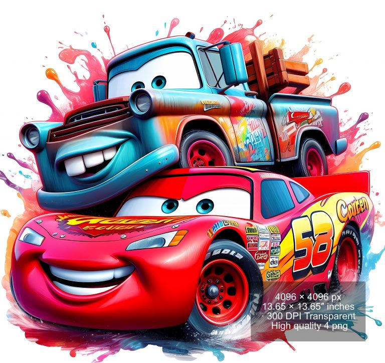 12 PNG Lightning McQueen Cars Splash and Watercolor Digital design PNG file for sublimation – High Resolution -Instant Digital PNG Download