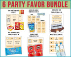 6 Party Favor Template Bundle, Chip Bag Template, Water Bottle Labels, Chocolate Bar , Pringles Template, Party Favor , SVG , Canva Editable