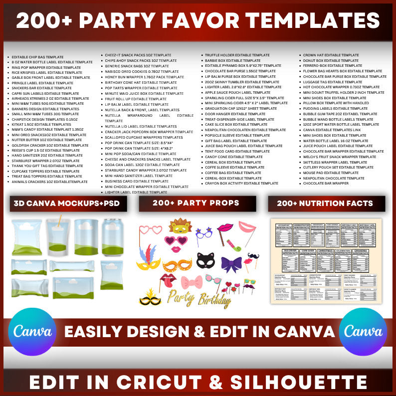 40000+ Party Favor Templates Bundle, Party Templates , Chip bag Template , Party Favors , Capri Sun , Ring Pop, Canva Editable