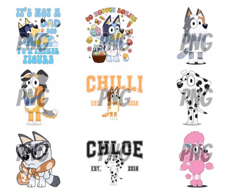 Blue Dog Family with Friends Svg, 72 Designs Easy to use, Cartoon Characters, Layered Svg colors, Transparent Png, Cut files for Cricut