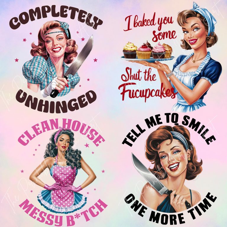 Retro Women Bundle of 16 PNG, Sarcastic Retro Housewife, PNG Bundle, Digital File, Print On Demand, Digital Download, Sarcastic Retro women