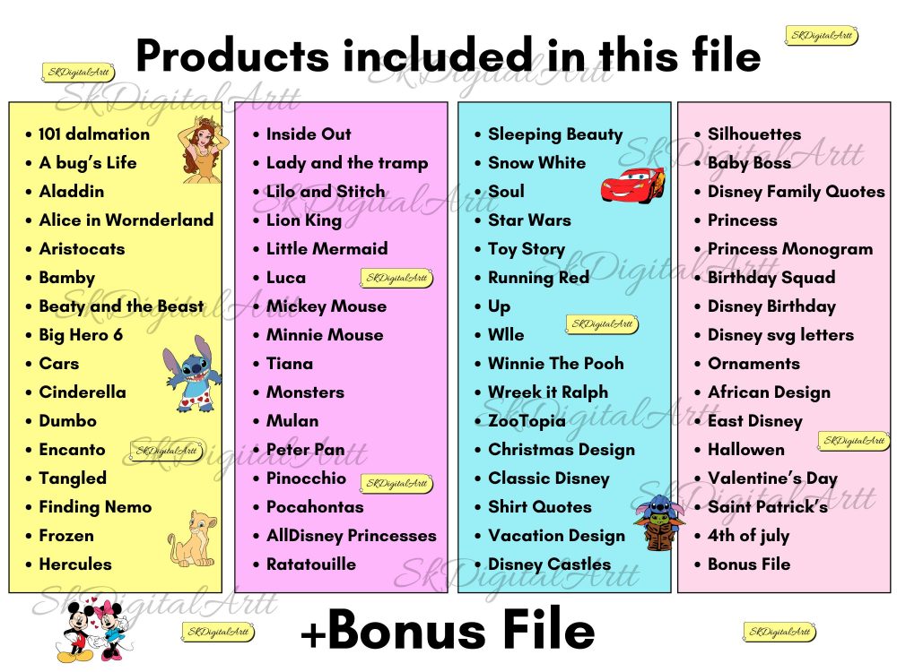 105000 Mega Svg Bundle, Mickey Svg Cricut Cut Files, Princess, Toy Story, Lion King, Stitch Svg, Cinderella, Svg Png Dxf Eps Pdf, Clipart