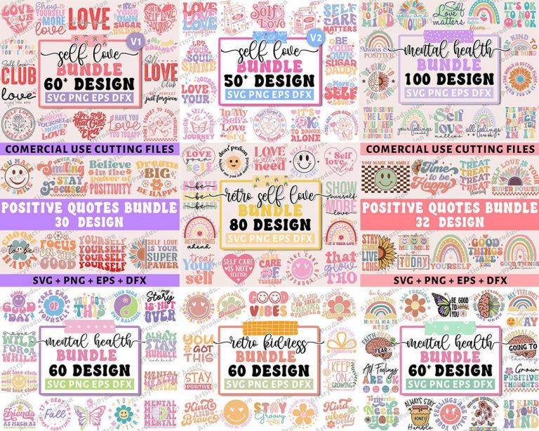 INSPIRATIONAL MEGA BUNDLE, 1200+ Designs, Inspirational Svg, Positive Svg, Motivational Svg, Mental Health Svg, Hope Svg, Silhouette Png