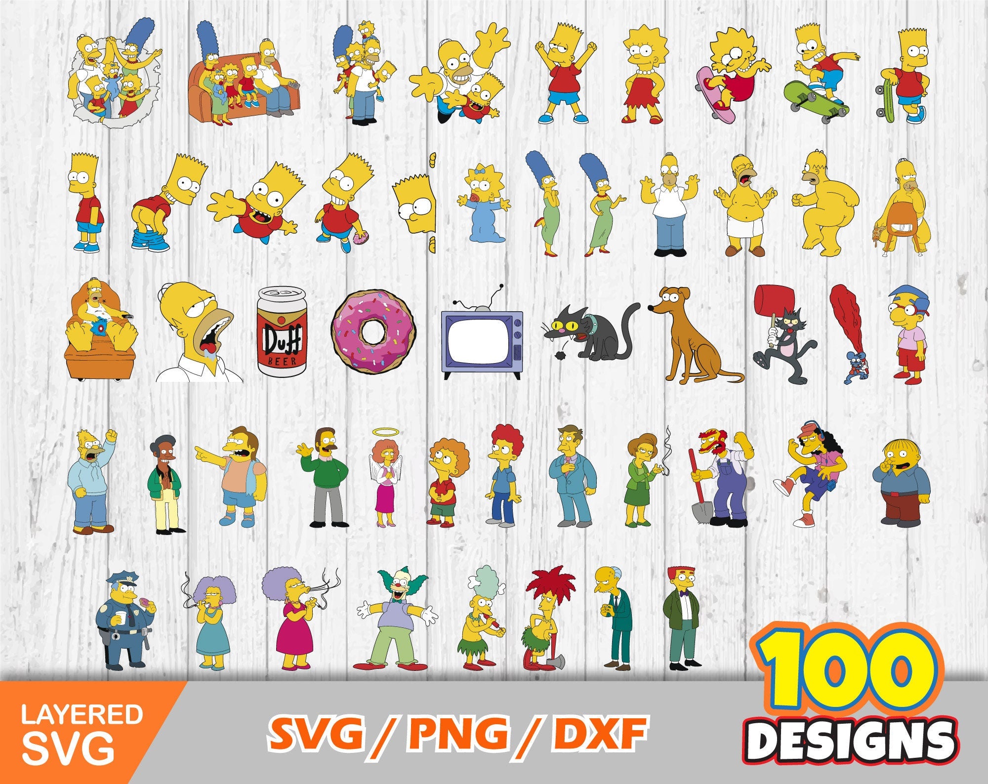 The Simpsons Clip Art bundle,The Simpsons svg cut files for Cricut / Silhouette, png, dxf, Simpsons png, instant download