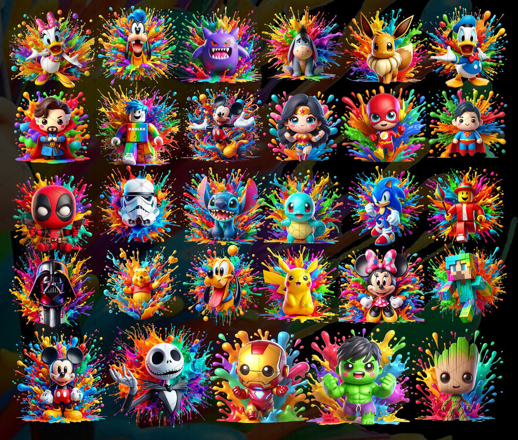 65 Designs Characters in movies Png, Watercolor Png Bundle, Cartoon Characters, Super Hero Characters, Png Fomat, Instant Digital Download, Disney Characters, Dead Pool Png, Stitch Clipart, Mickey Mouse Png, Roblox Bundle Png, Minecraft Clipart