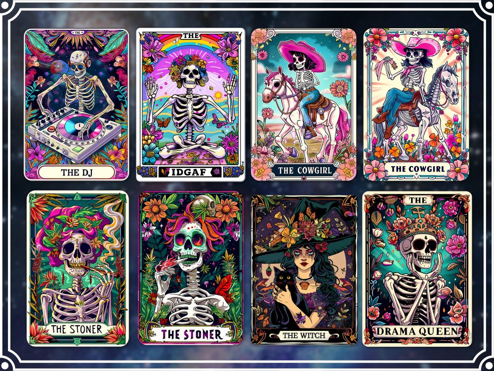 60+ Snarky Funny Tarot Card Bundle, Woman Skeleton Mother Sublimation Design, Witchy Vibes Skull Mama PNG File, Snarky Funny, Digital File