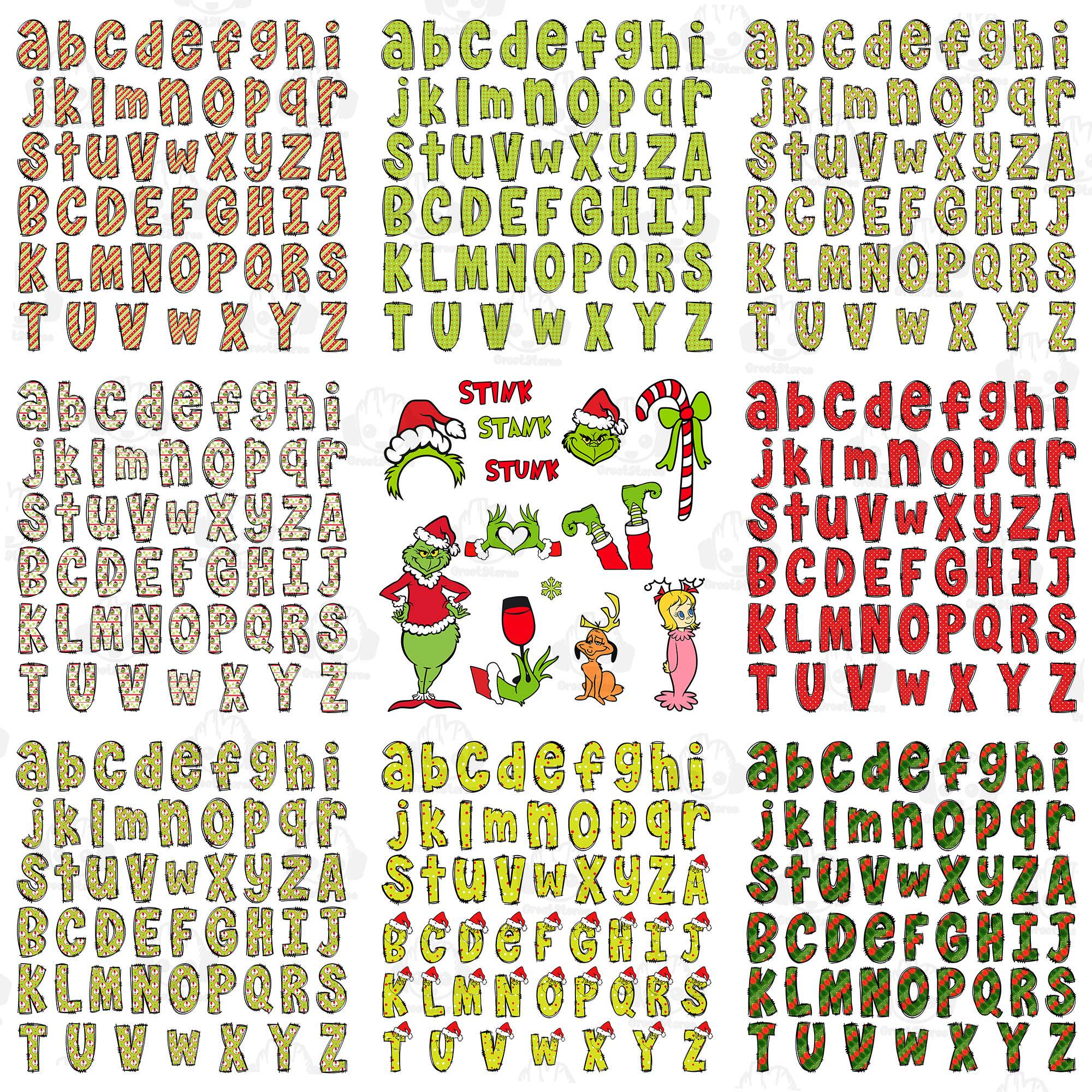 7 Set Christmas Alpha Doodle Png Bundle, Christmas Character Alphabet Bundle, Christmas Hot Custom Png Bundle, Digital Download