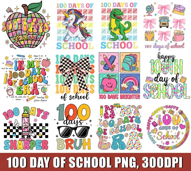100+ Happy 100 Days Of School Png Bundle, Cartoon School Png, 100 Days Brighter, Back To School Png Bundle, School Shirt, Commercial Use