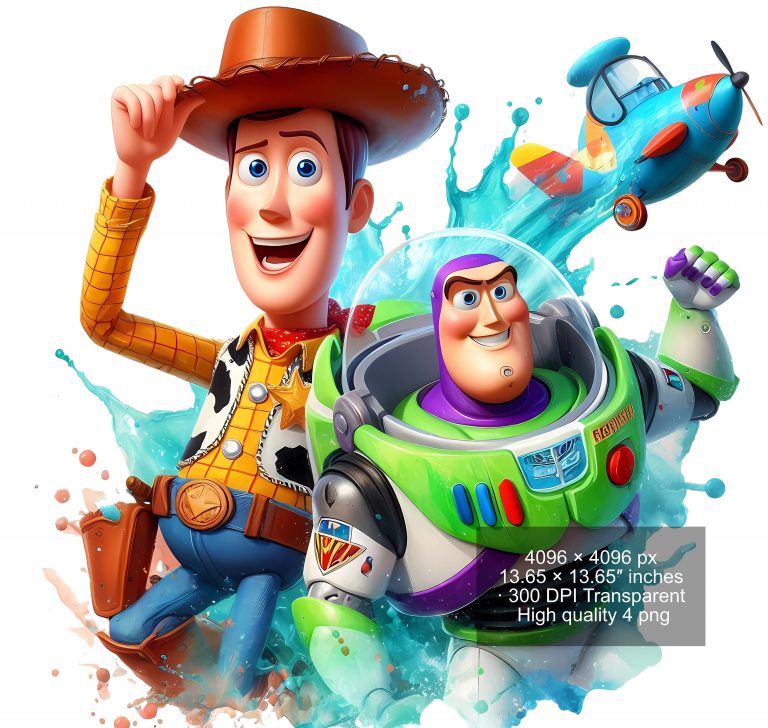 8 PNG Toy Story Splash and Watercolor Digital design PNG file for sublimation – High Resolution -Instant Digital PNG Download