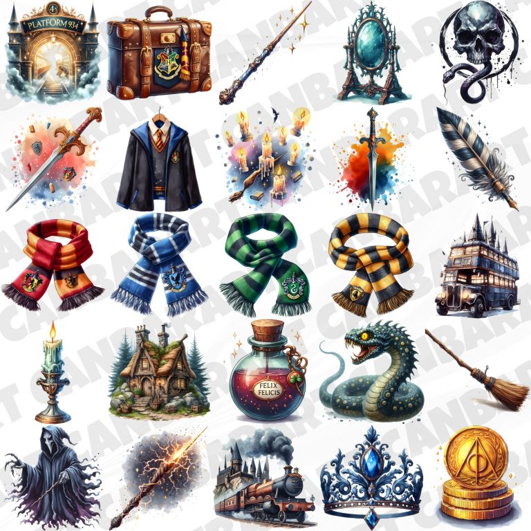 100 Wizard School Clipart Set – 300 DPI, High-Resolution, Transparent Background for Commercial Use, Perfect for DIY Gifts & Crafts