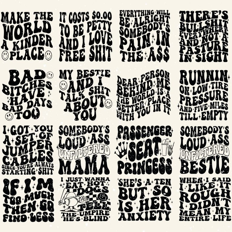 100 Groovy svg, bundle, boho svg, hippie svg, aesthetic svg, inspirational svg, motivational svg, trendy svg, retro svg, svg files wavy text