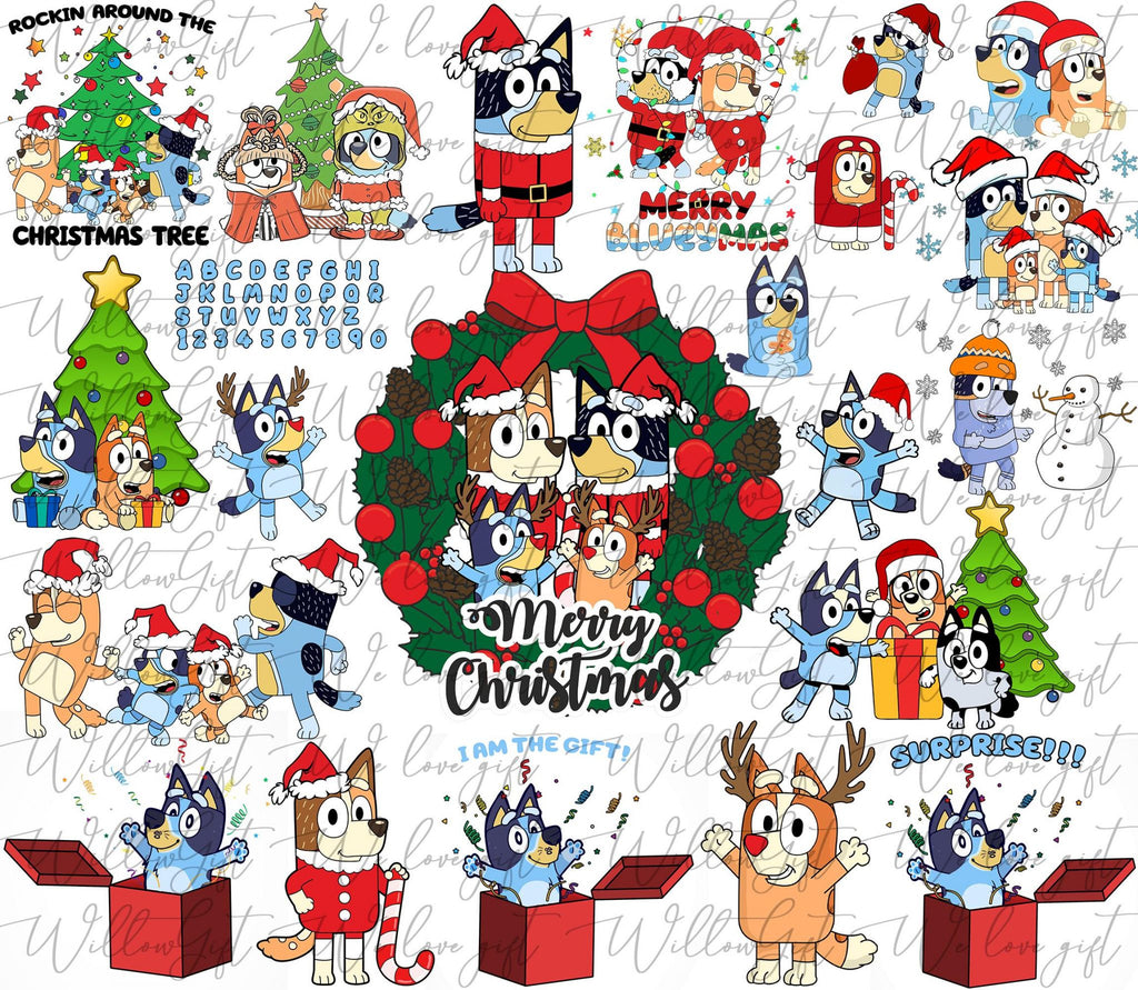 Christmas Blue Dog Bundle, Blue Dog Family PNG, Bluuey Christmas PNG, Blue PNG, Big Christmas Blue Dog Bundle, Holiday png,Digital Blue Xmas