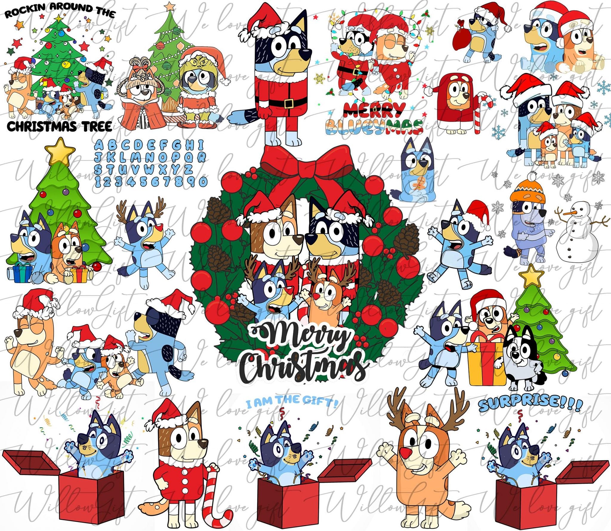 Christmas Blue Dog Bundle, Blue Dog Family PNG, Bluuey Christmas PNG, Blue PNG, Big Christmas Blue Dog Bundle, Holiday png,Digital Blue Xmas