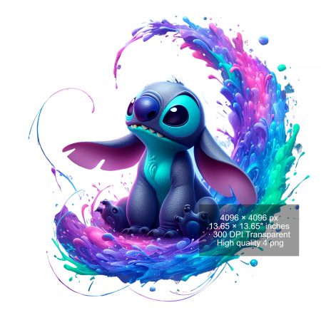16 PNG Stitch Splash and Watercolor Digital design PNG file for sublimation – High Resolution -Instant Digital PNG Download
