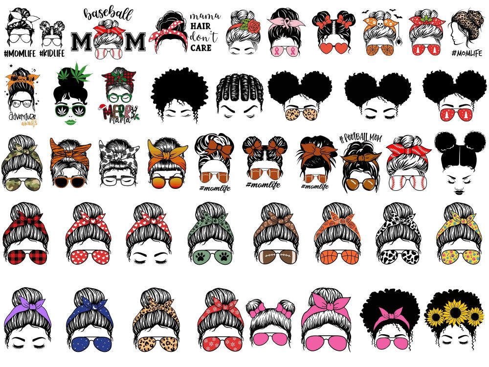 160 Messy bun svg Bundle , momlife svg ,Mom Life svg, mom skull svg, black woman svg,afro woman svg, messy bun png,USA mom svg,bun hair svg