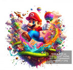 12 PNG Super Mario Splash and Watercolor Digital design PNG file for sublimation – High Resolution -Instant Digital PNG Download