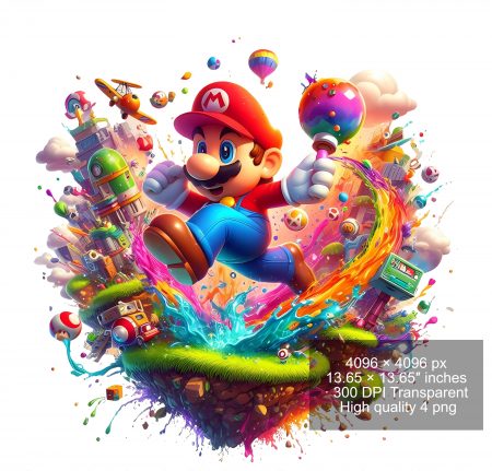12 PNG Super Mario Splash and Watercolor Digital design PNG file for sublimation – High Resolution -Instant Digital PNG Download