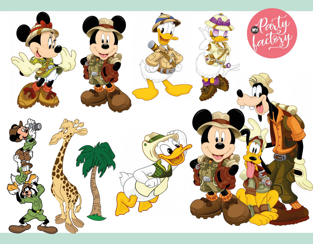 Mickey Safari Clipart PNG Digital Download, 90 PNG with transparent backgrounds Mickey and Friends Jungle Animals