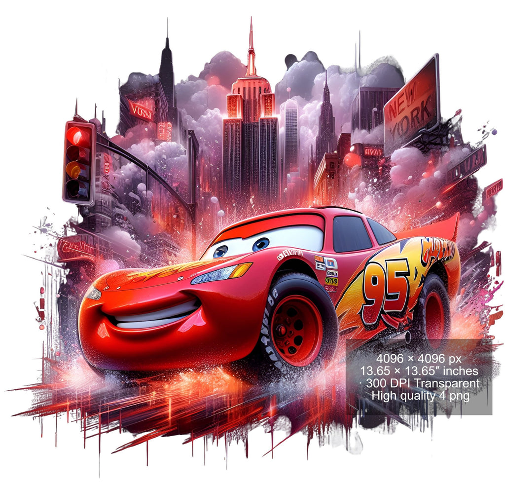 8 PNG Lightning McQueen Cars Splash and Watercolor Digital design PNG file for sublimation – High Resolution -Instant Digital PNG Download
