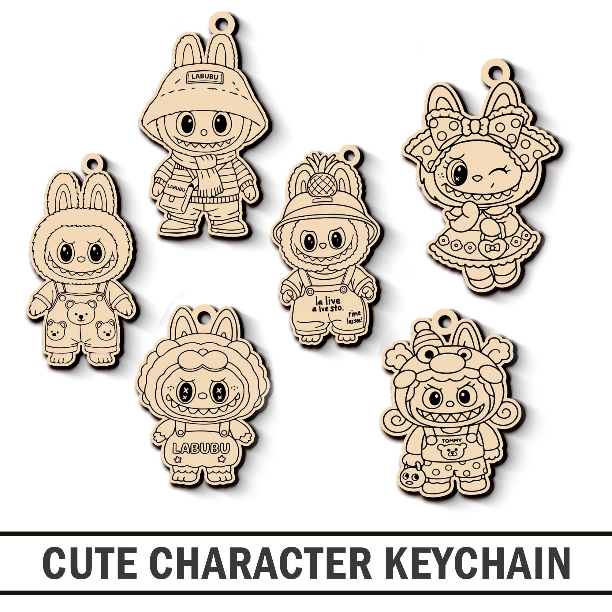 Cute Toy Keychain SVG Laser Cut File, Kawaii Keyring Laser cut, Cute Tag for Gift Car Charm, Gift for Her, Digital Download, Glowforge