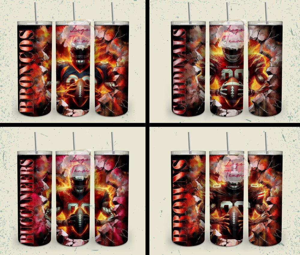 32 Team American Football Tumbler PNG Sublimation Designs, Football Mascot 20oz Skinny Tumbler Wrap PNG, Football Png Digital Download, NFL Tumbler