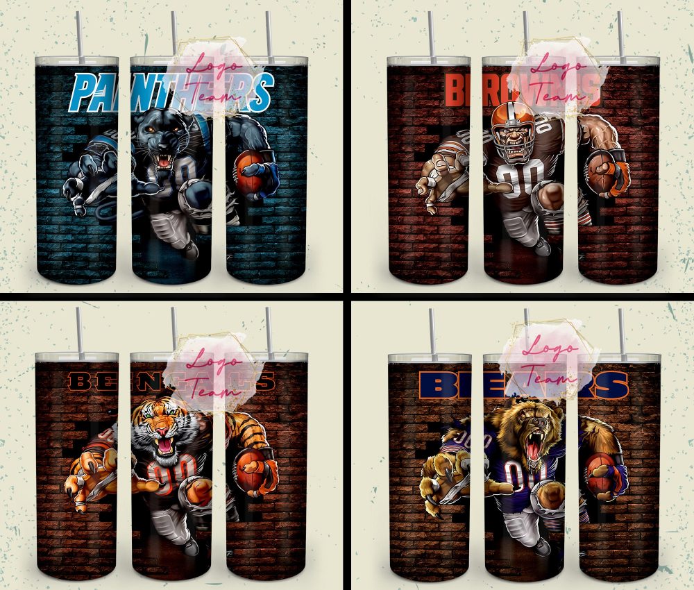 32 Team American Football Tumbler PNG Sublimation Designs, Football Mascot 20oz Skinny Tumbler Wrap PNG, Football Png Digital Download, NFL Tumbler