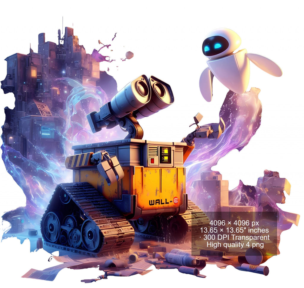 8 PNG Wall-E Splash and Watercolor Digital design PNG file for sublimation – High Resolution -Instant Digital PNG Download
