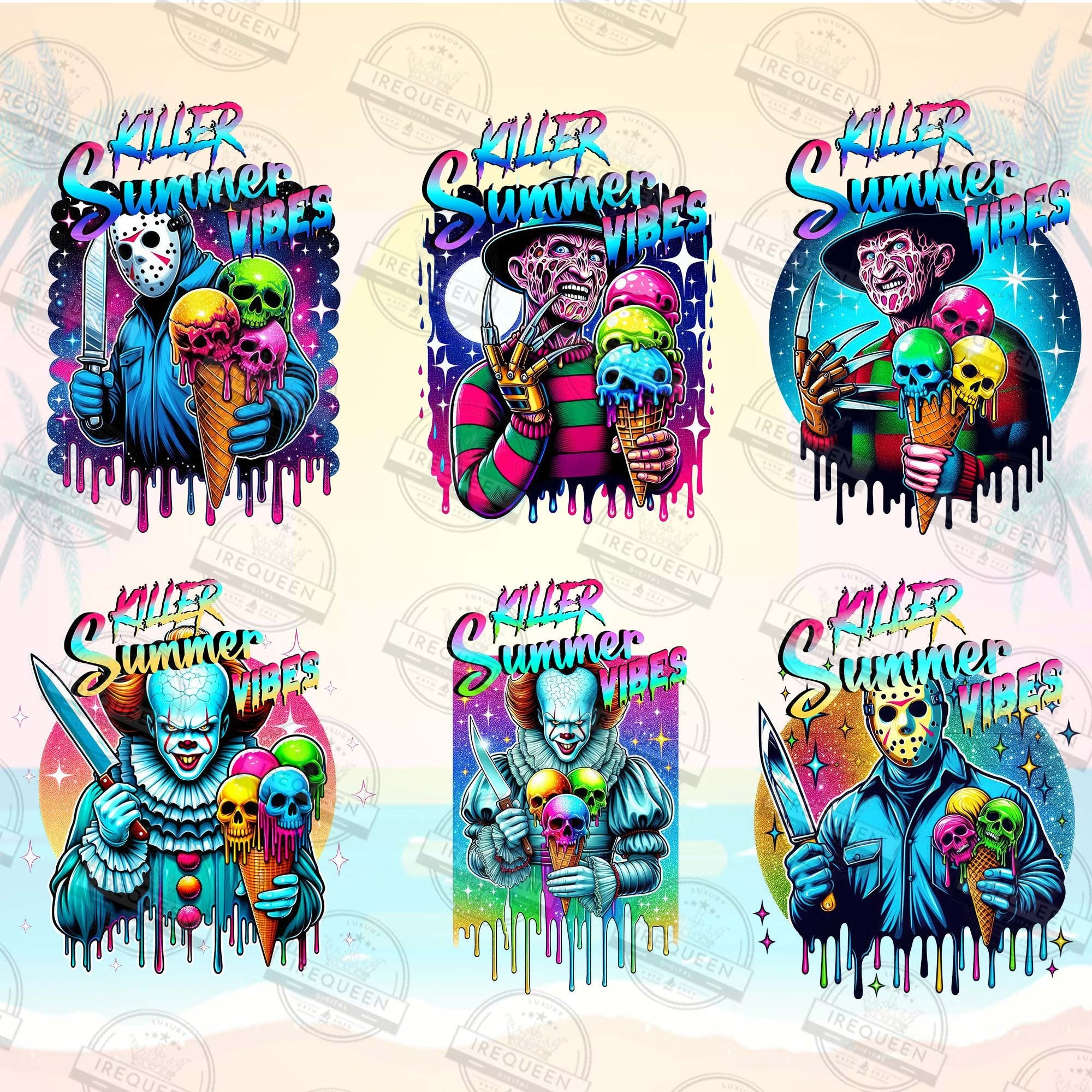 10+ Killers Summer Vibes PNG Bundle, Chillin’ Like A Killer Png, Horror’s Vacation Png, Cute Horror, Funny Pool Shirt Design, Digital File