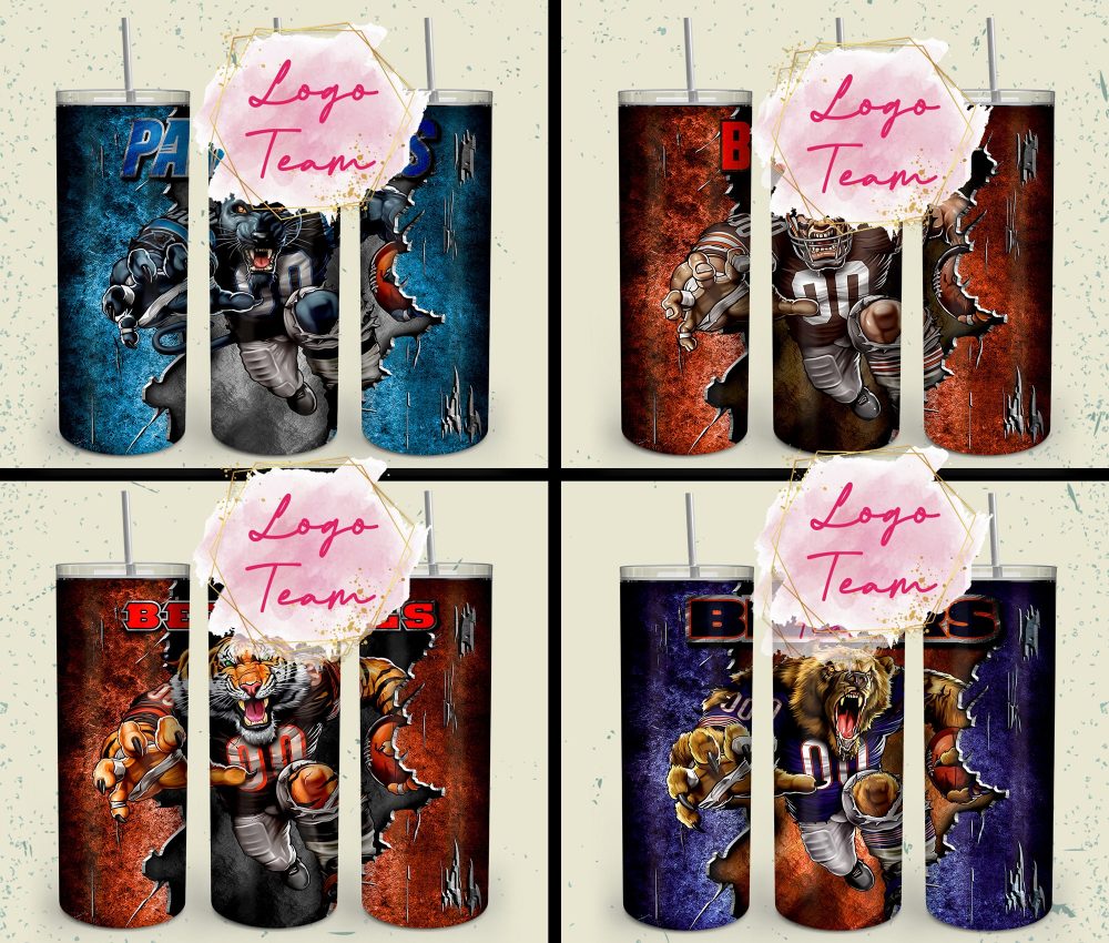 32 Team American Football Tumbler PNG Sublimation Designs, Football Mascot 20oz Skinny Tumbler Wrap PNG, Football Png Digital Download, NFL Tumbler