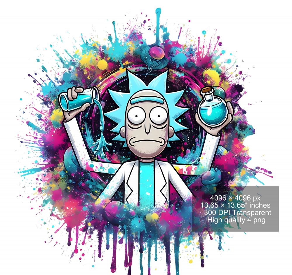 9 PNG Rick and Morty Splash and Watercolor Digital design PNG file for sublimation – High Resolution -Instant Digital PNG Download