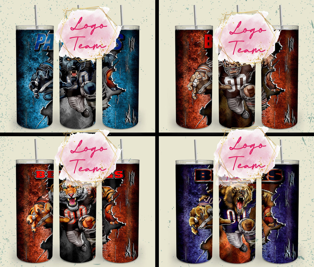 32 Team American Football Tumbler PNG Sublimation Designs, Football Mascot 20oz Skinny Tumbler Wrap PNG, Football Png Digital Download, NFL Tumbler