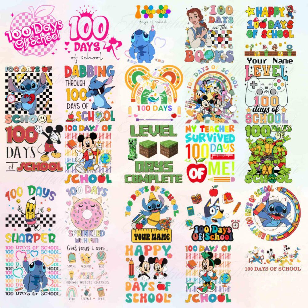 300+ Retro Happy 100 Days Of School Png/Svg Bundle, Cartoon Character Of School Svg, Cartoon School Png, 100 Days Brighter, Commercial Use