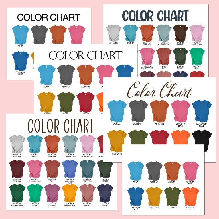 Editable Color Chart Bella Canvas 3001 169 PNG Transparent Files + 24 JPEG Templates Unisex Style Men Women T-shirt Mockup Custom Chart