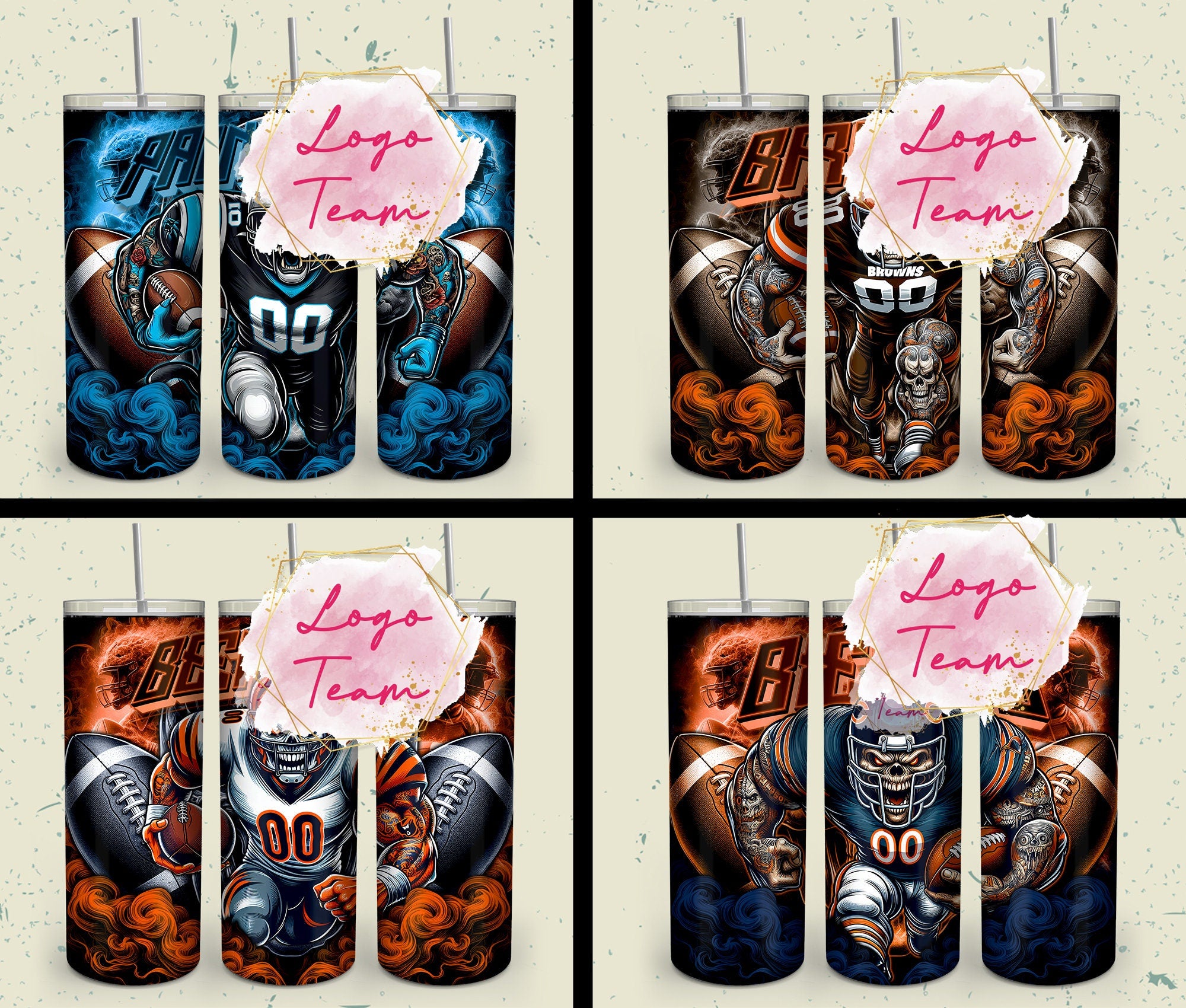32 Team American Football Tumbler PNG Sublimation Designs, Football Mascot 20oz Skinny Tumbler Wrap PNG, Football Png Digital Download, NFL Tumbler