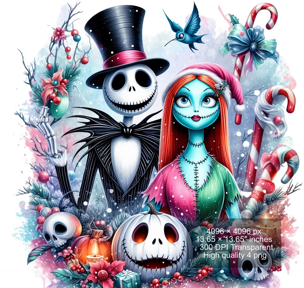 8 PNG Watercolor and splash Jack and Sally png for Christmas,Nightmare Before Christmas Jack and Sally PNG