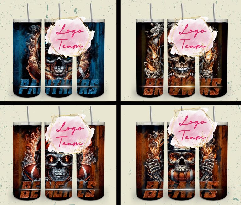 32 Team American Football Tumbler PNG Sublimation Designs, Football Mascot 20oz Skinny Tumbler Wrap PNG, Football Png Digital Download, NFL Tumbler