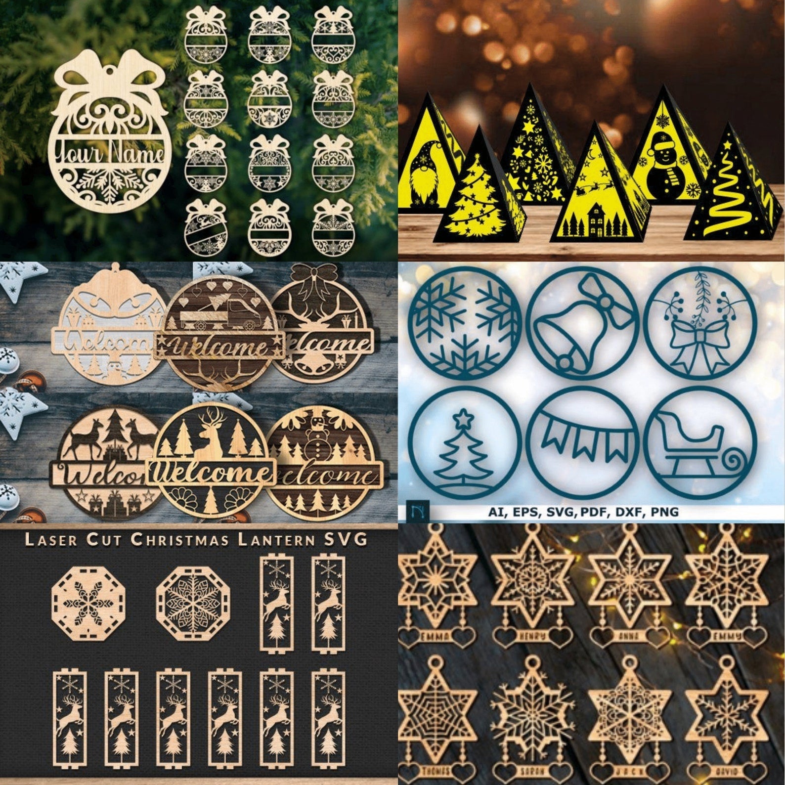 Christmas Laser Cut Mega Bundle CNC Files Engraving Laser Cut SVG Christmas Ornament Template