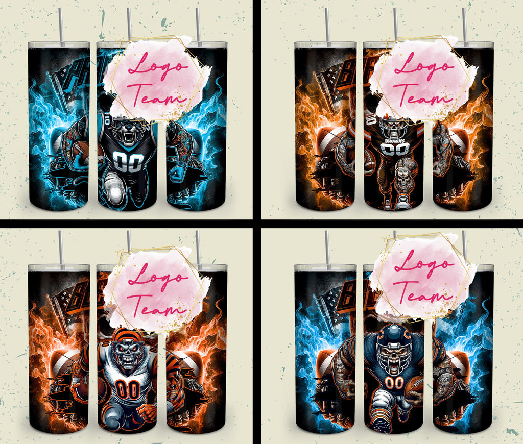 32 Team American Football Tumbler PNG Sublimation Designs, Football Mascot 20oz Skinny Tumbler Wrap PNG, Football Png Digital Download, NFL Tumbler