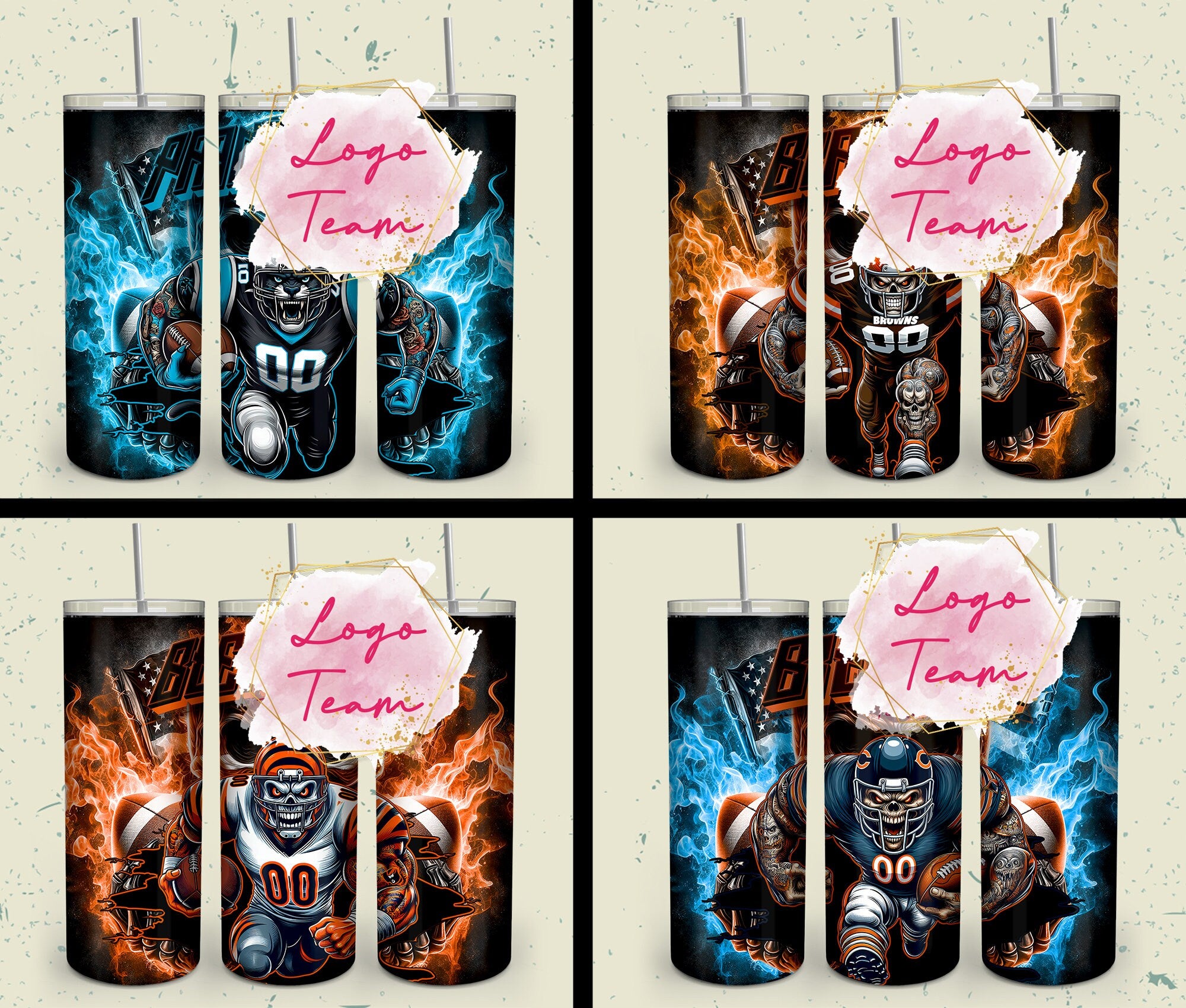 32 Team American Football Tumbler PNG Sublimation Designs, Football Mascot 20oz Skinny Tumbler Wrap PNG, Football Png Digital Download, NFL Tumbler