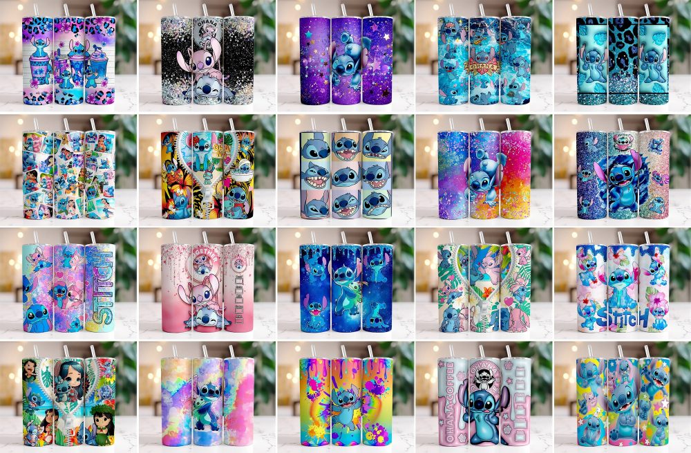 50+ Design 3D, 2D Inflated Stitch Tumbler PNG, Stitch Tumbler, Cartoon Inflated Tumbler,Tumbler Wrap, Full Tumbler Wrap, 20oz Skinny Tumbler